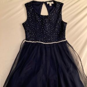 Sequined & Ruffle Dark Navy Blue Dress For Girls